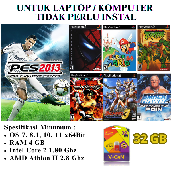 Flashdisk 32 GB Game PES 2013 - SpiderMan - Super Mario - Ninja Turtles - SmackDown