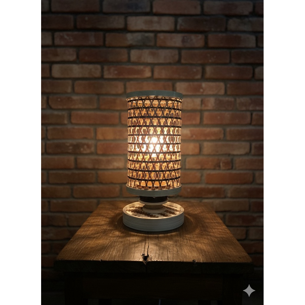lampu meja bulat | kerajinan bambu | lampu bambu