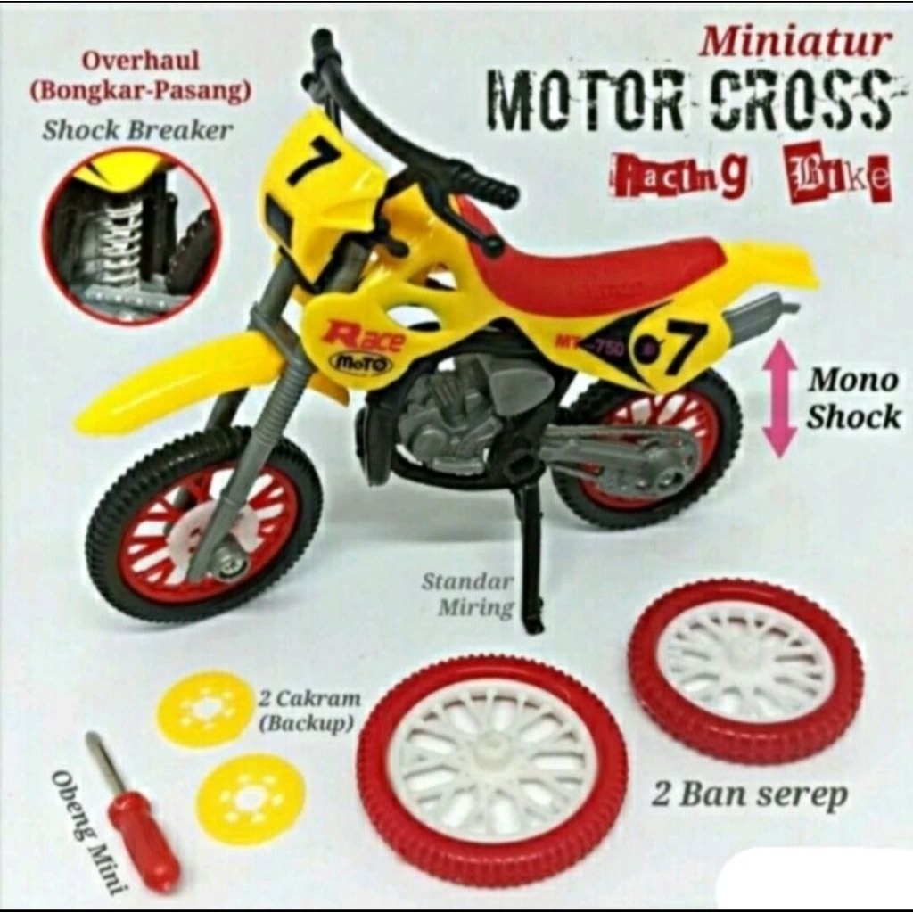 Mainan anak diecast motor trail bongkar pasang kecil lucu murah harga satuan perpcs miniatur motor c