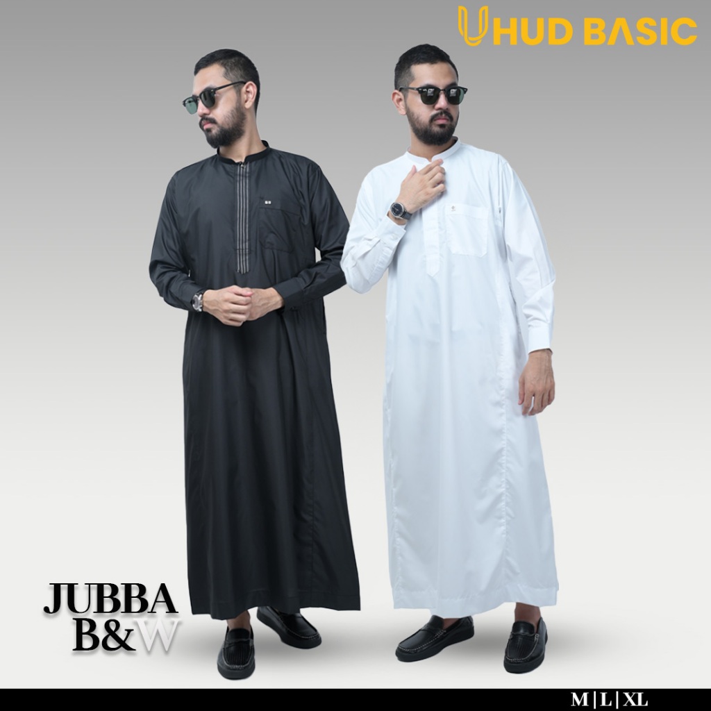 Uhud Basic - Jubah Jubbah Thobe B&W Gamis Pria Lengan Panjang Manset