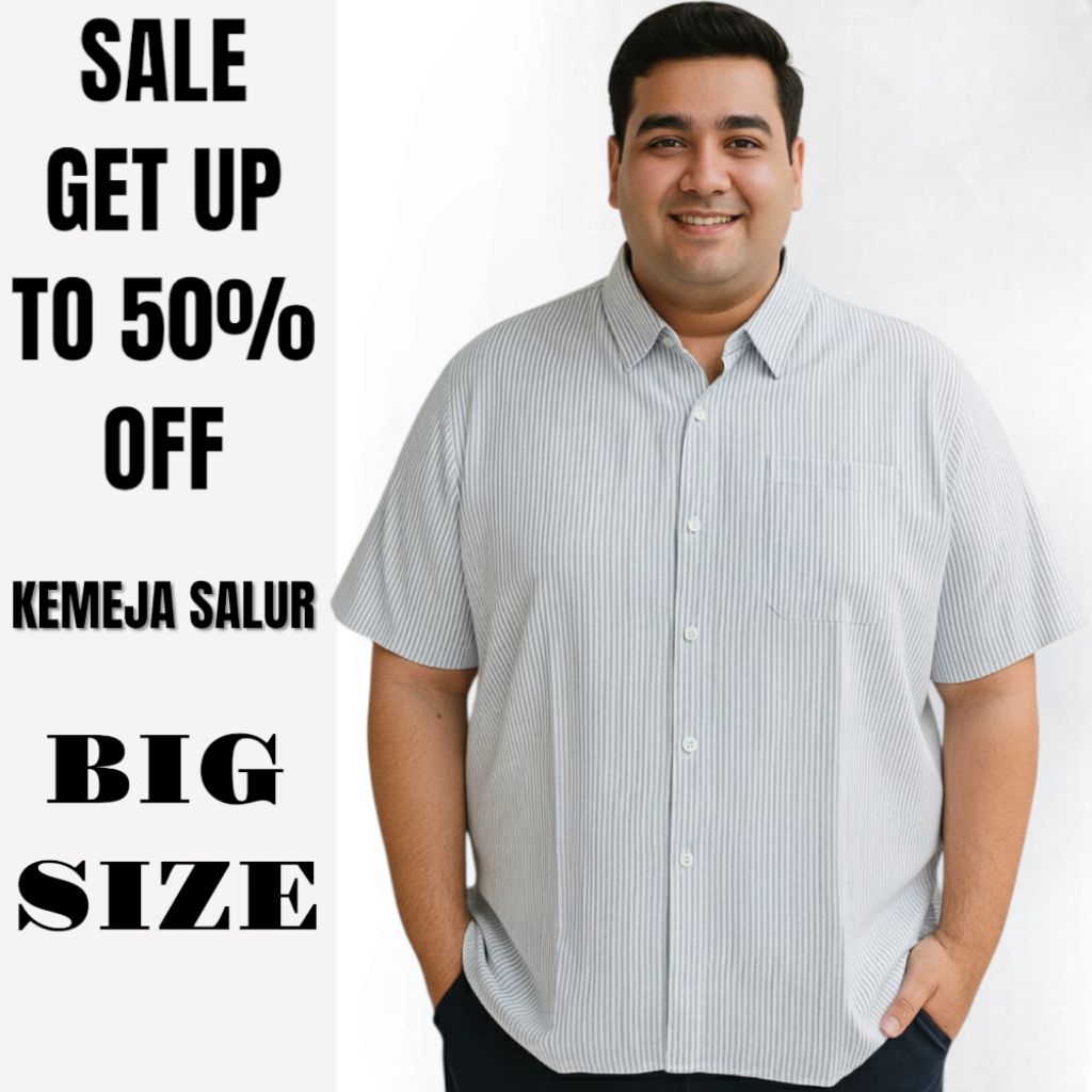 BIGBRAND Kemeja Pria Jumbo Lengan Pendek Hem Salur Stripe Motif Garis Garis Big Size