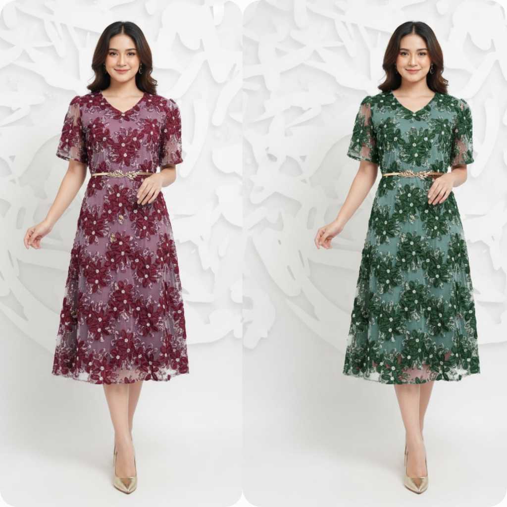 Dress pesta tile flowery // dress tingkerbell Dress pesta D1053