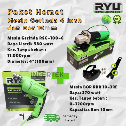 Paket Bundling Mesin Bor & Gerinda Tangan 4 Inch – 370W & 580W – Original – Power Tools