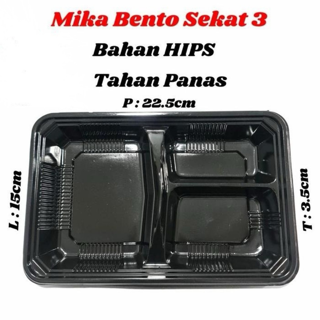 Mika Bento Sekat 3 isi 50pcs/Mika Bento box tray 3 Hitam