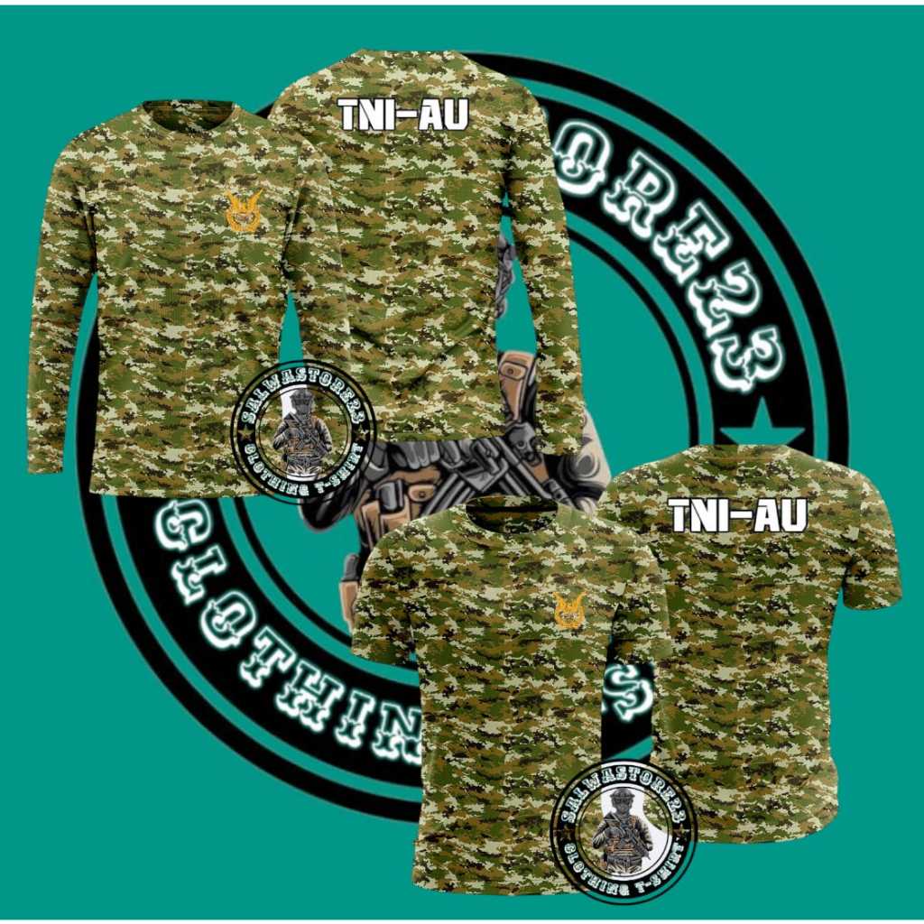 KAOS LORENG TNI AU SAGE GREEN TERBARU / BAJU DRYFIT LORENG TNI AU SAGE GREEN TNI LENGAN PENDEK DAN L