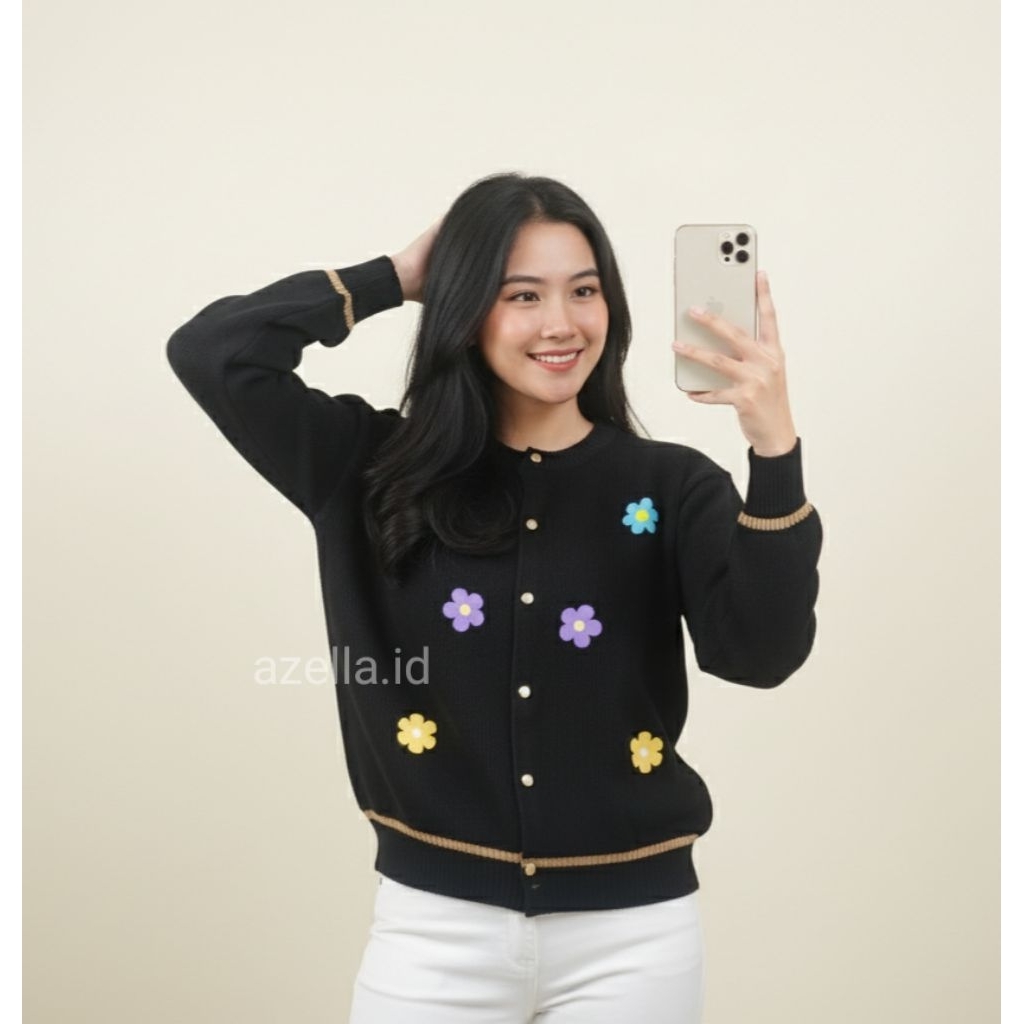 cardy flower six stripe kardigan rajut wanita cardy Korean style