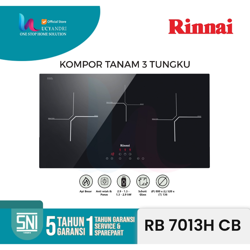Kompor Listrik Tanam Rinani RB7013HCB | Induksi & Infrared 2 Tungku | Modern & Hemat