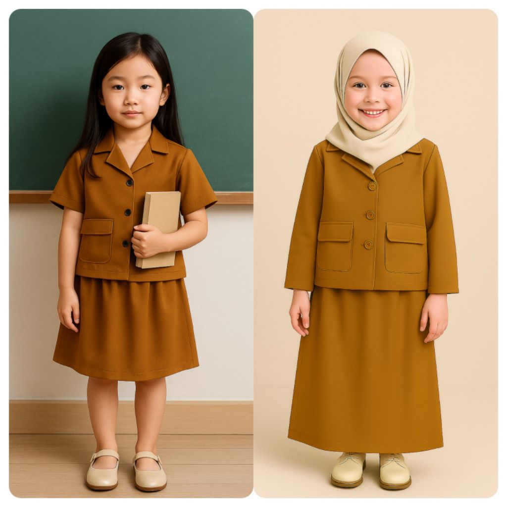 Baju Profesi Guru Anak Perempuan/Setelan PNS Anak Lengan Pendek/Panjang