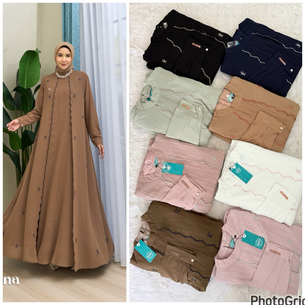 REVALINA dress marevi premium,gamis plisket mewah 2 layer standar & jumbo XXL