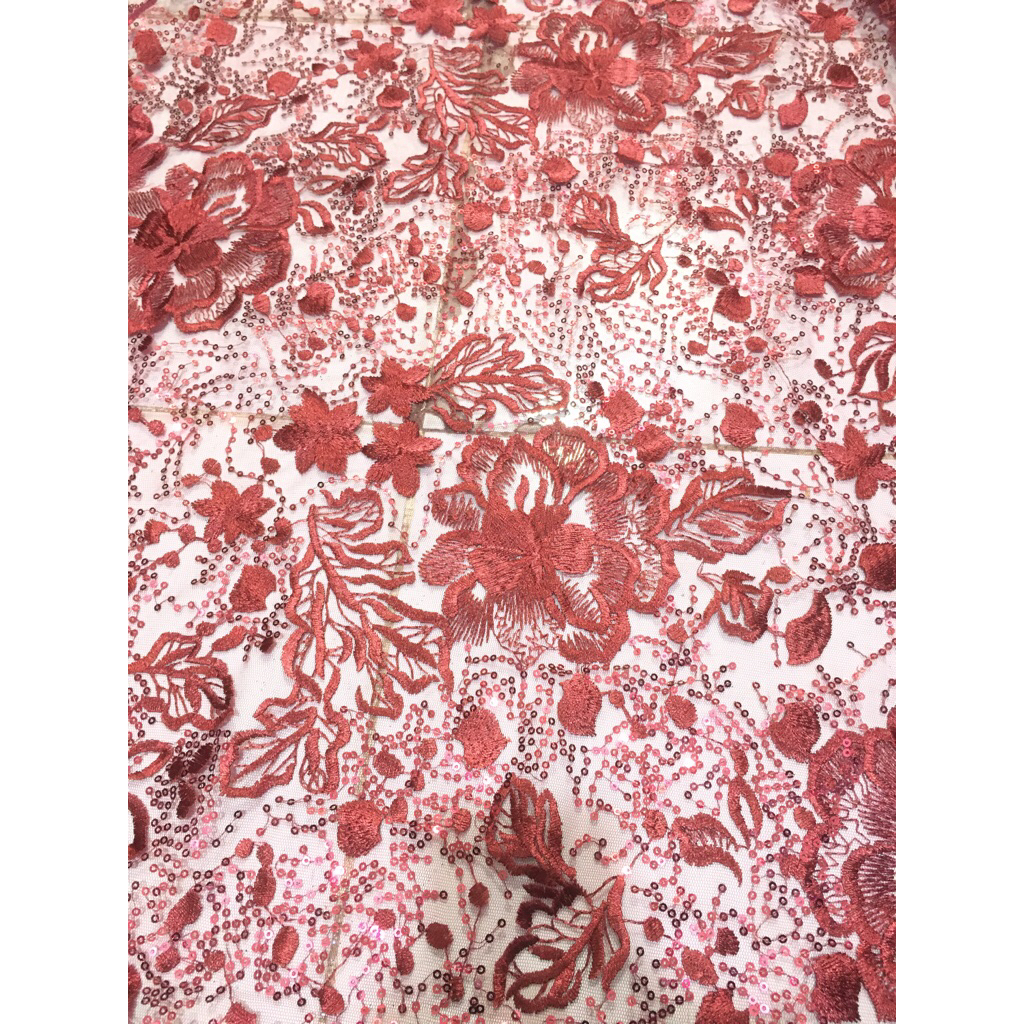 Harga (0.5) meter - Bahan Kain brukat tulle bordir - tile bordir - tile payet bordir - kain bordir m