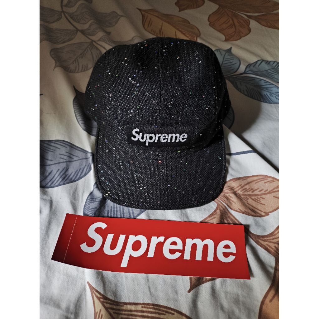 supreme sequins 5 panel cap kondisi baru original