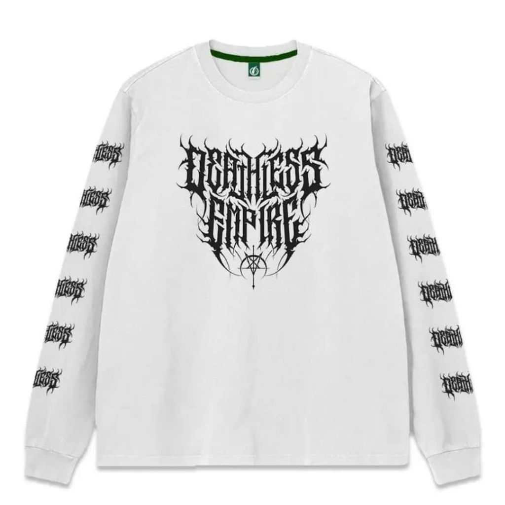 T-shirt Kaos Distro Deathless Empire Lengan Panjang warna putih // Kaos Deathless Simpel Lengan panj