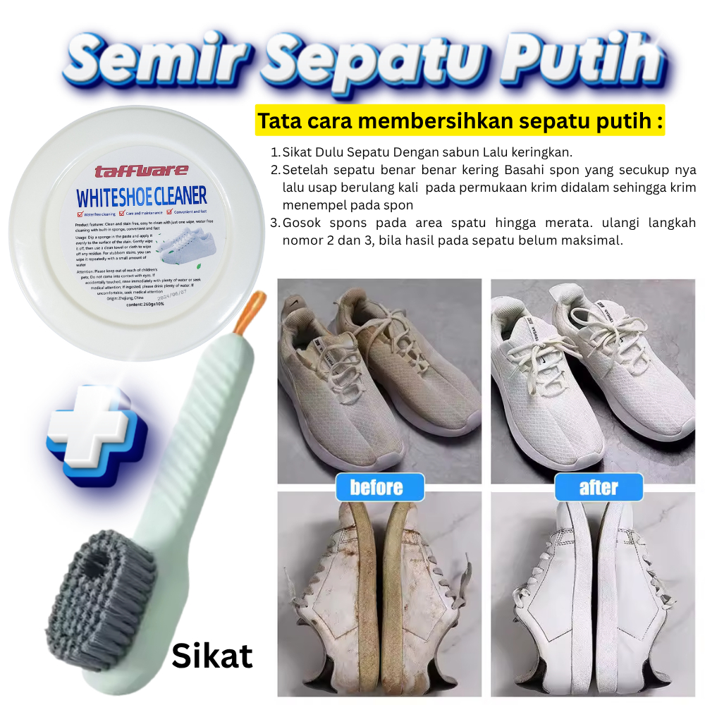 Semir Sepatu Putih + Sikat – Bikin Sepatu Kusam Jadi Putih Lagi Sekejap Khusus untuk sepatu putih