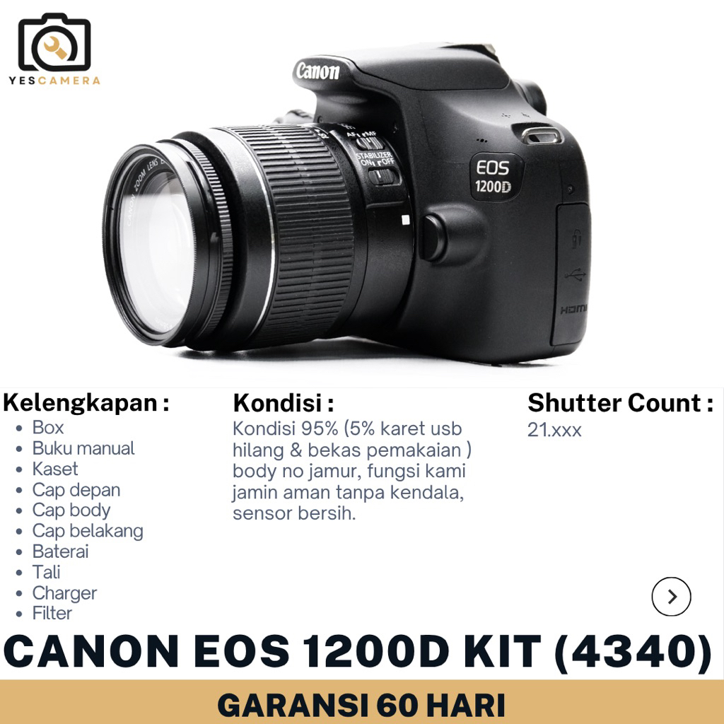 Canon Eos 1200D KIT 18-55mm (Bekas) - 18MP, Full HD -FullSet Box (4340)