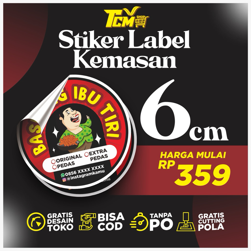 Cetak Stiker Label Kemasan/Minuman/Makanan/GRATIS DESAIN/GRATIS ONGKIR/UKURAN 6 CM