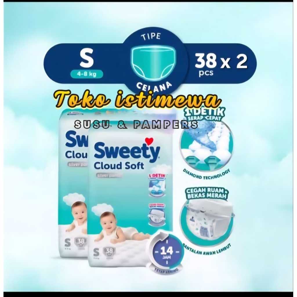 Sweety silver cloudsoft pants S38 paket 1bal/ paket 2bal popok celana