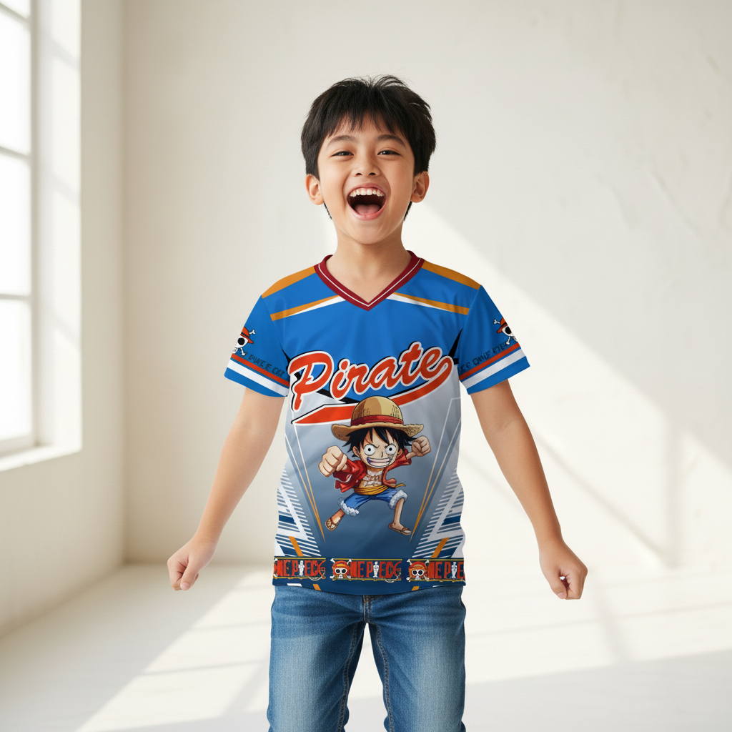 BAJU JERSEY ANAK LAKI LAKI DAN PEREMPUAN STRAW HAT PIRATES ANIME ONE PIECE / BAJU OLAHRAGA UNISEX KE