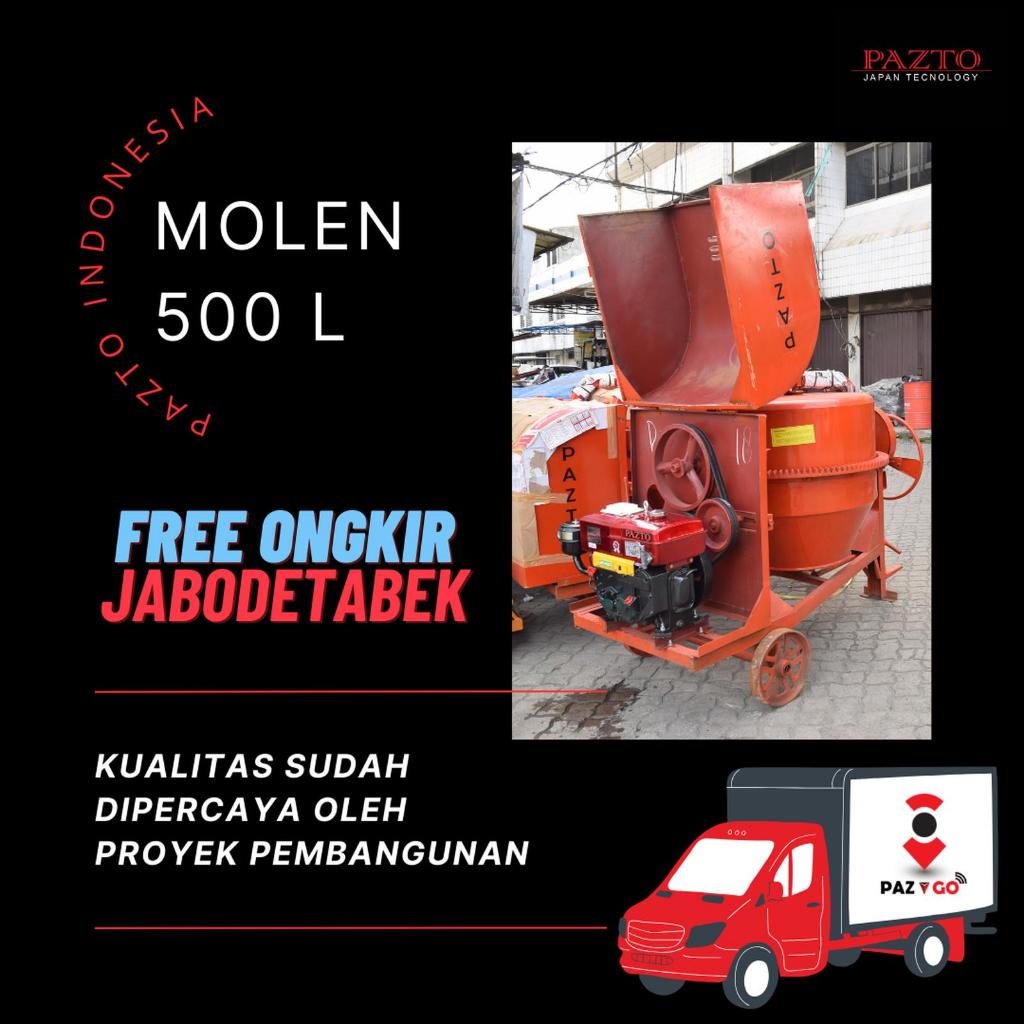 MESIN MOLEN PENGADUK SEMEN 500 LITER DIESEL 8PK