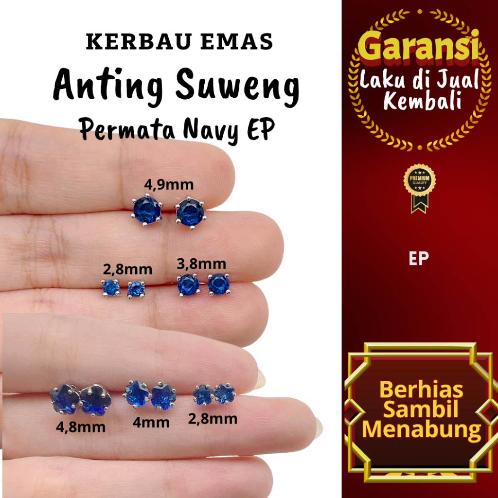 S 1004 Kerbau Emas Anting Suweng Permata Navy Warna Emas Putih