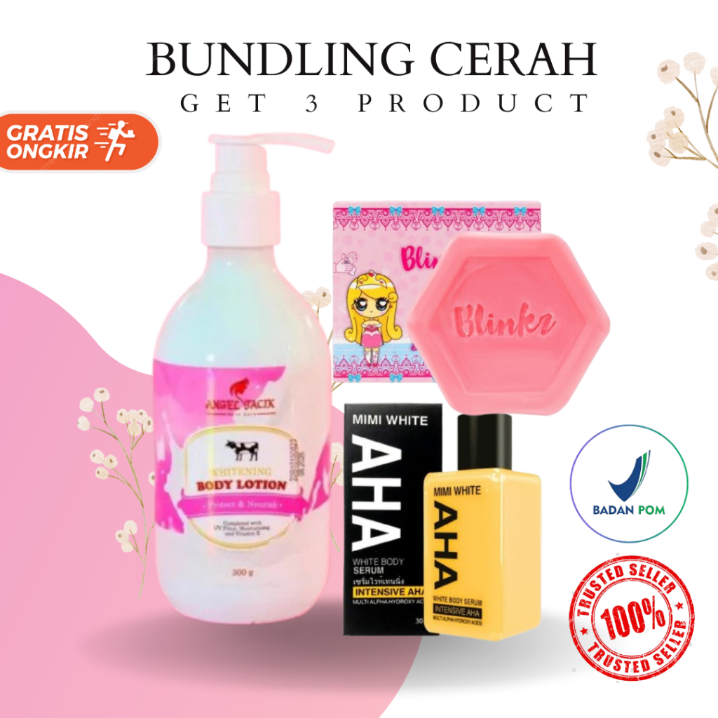 PAKET SKINCARE HB LOTION ANGEL TACIK ORIGINAL SABUN BLIKS AHA SERUM MENCERAHKAN LEBIH HEMAT MURAH
