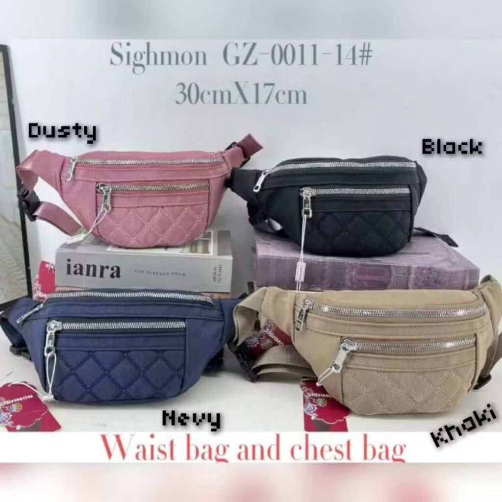 WAISTBAG/PINGGANG/TAS SELEMPANG ORI SIGHMON KANVAS 3Sleting unisex (Bisa buat cew cow)