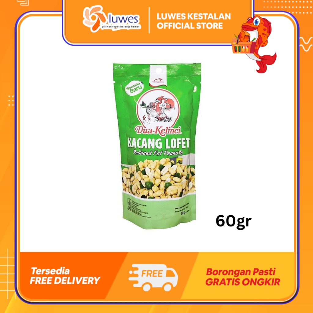 Dua Kelinci Kacang Lofet 60gr | Kacang Lofet Daun Jeruk Gurih | Kacang Lofet Dua Kelinci 60gr