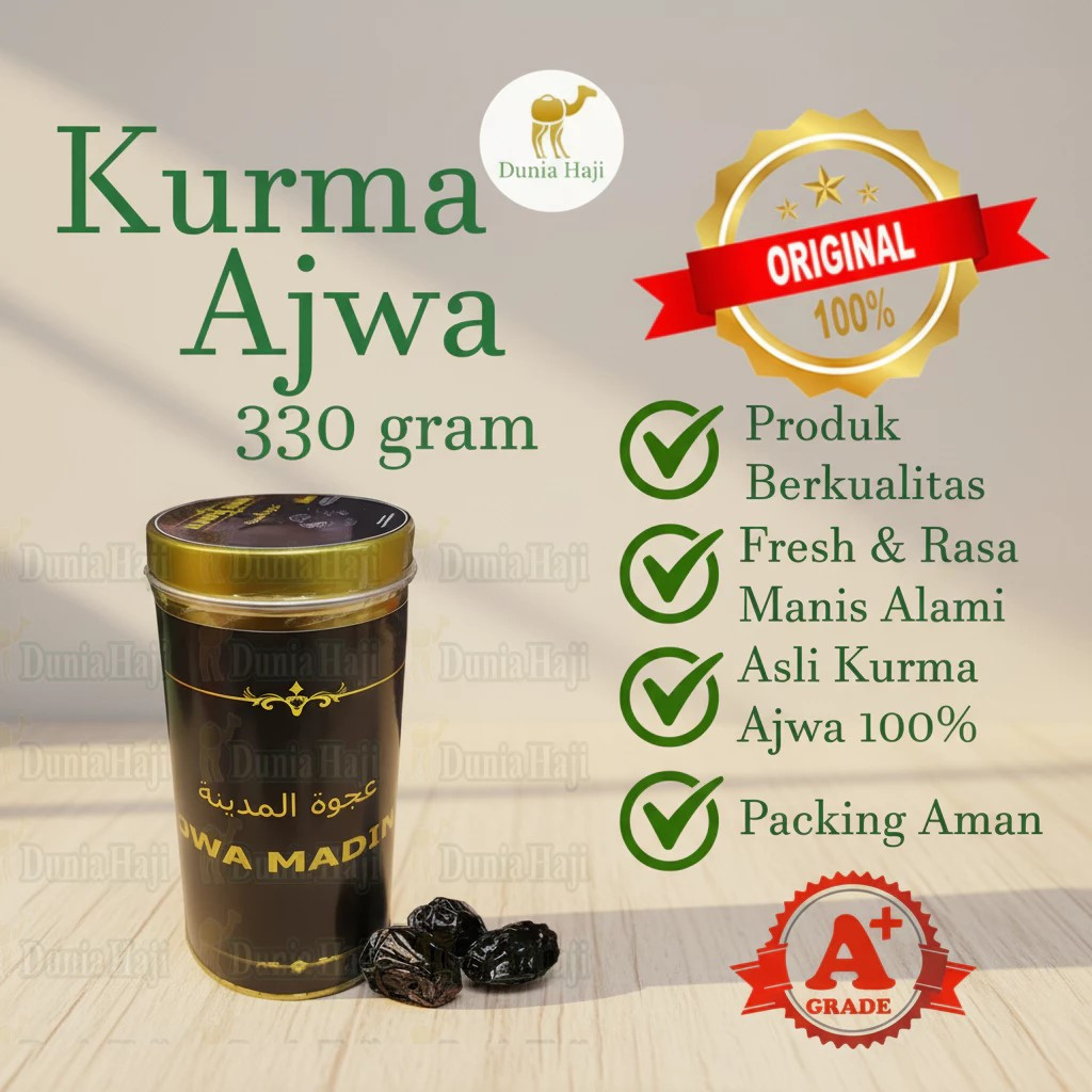 Kurma Ajwa 330Gr Lembut Kemasan KALENG Azwa Kurma Nabi 330 GR Empuk 100% Asli Madinah Exclusive