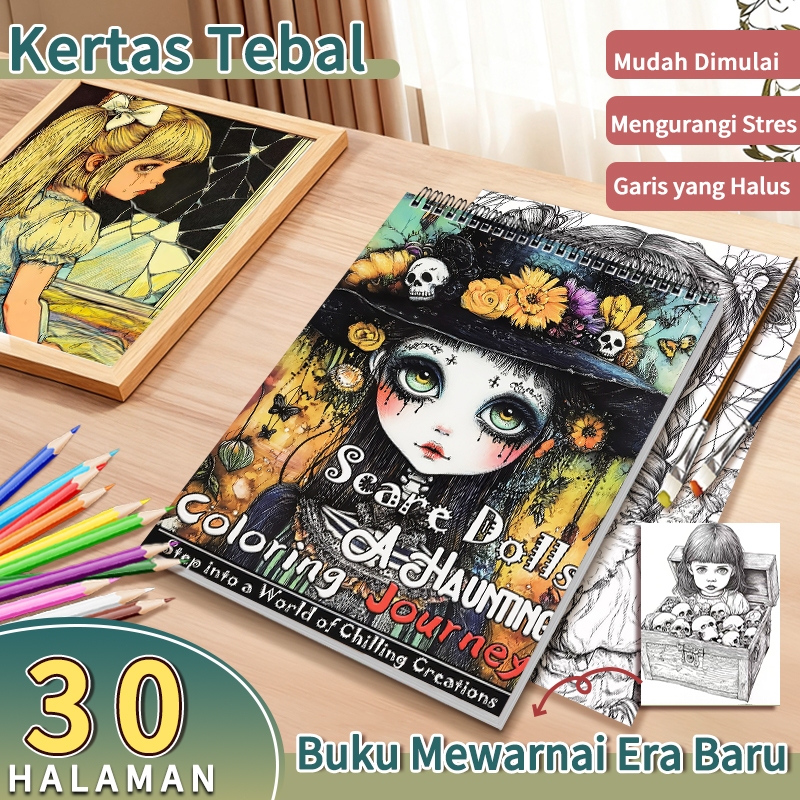 Kesenian Horor Buku Mewarnai Dewasa---Gadis Hantu      Buku Gambar Buku Sketsa Gambar Meniru
