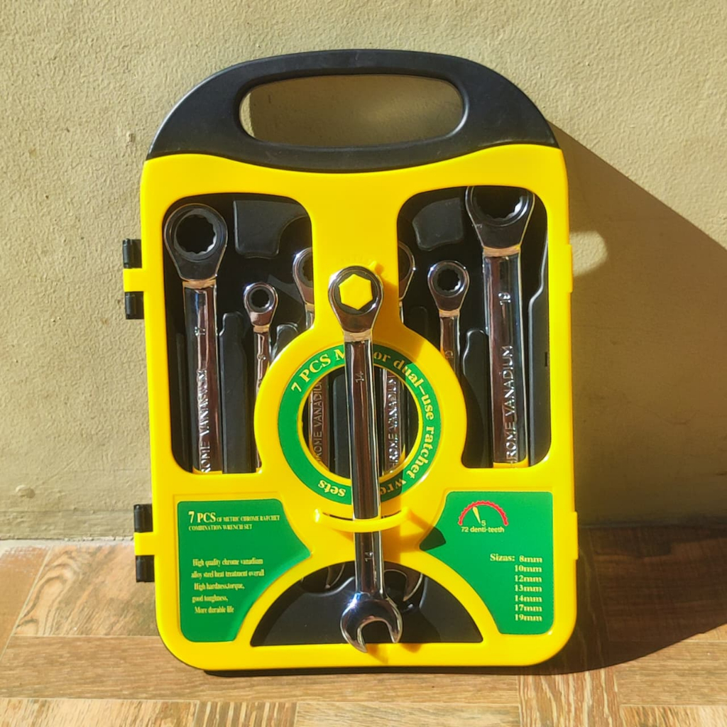 HEMAT KUNCI RING PAS RACHET SET KUNCI RING PAS 8MM - 19MM KUNCI KOMBINASI 7PCS COMBINATION SPANNER