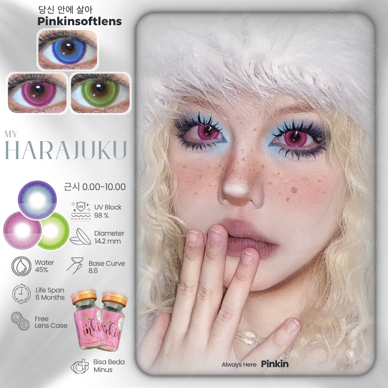 PINKINSOFTLENS My Cupid Harajuku By Pinkin Green Pink Violet Softlens Normal -0.00 Minus -10.00 1 Pa