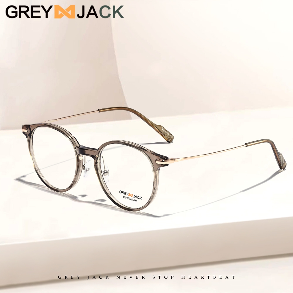 Grey Jack Kacamata Antiradiasi Blueray Model Bulat TR+Metal Fashion Pria Wanita Bisa Minus Simple Ke