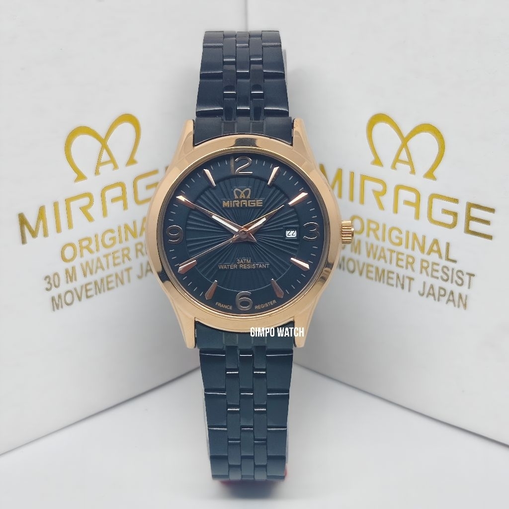 MIRAGE Jam Tangan Analog Wanita Original Hitam Rose Gold Stainless Steel BRP8808-L