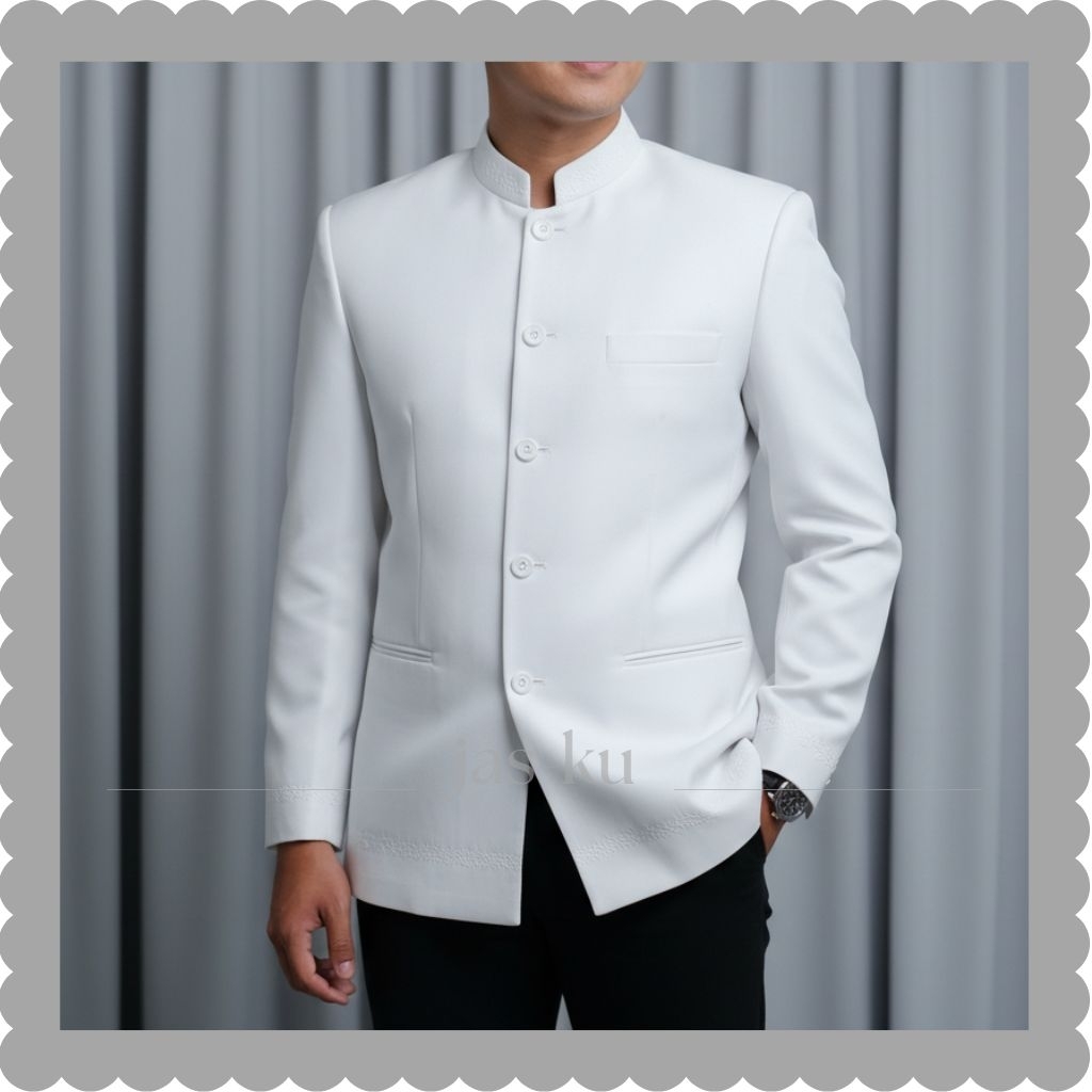 JAS-KU | JasKo Pria Warna Putih Semi Formal Blazer Semi Koko Viral Murah Kekinian