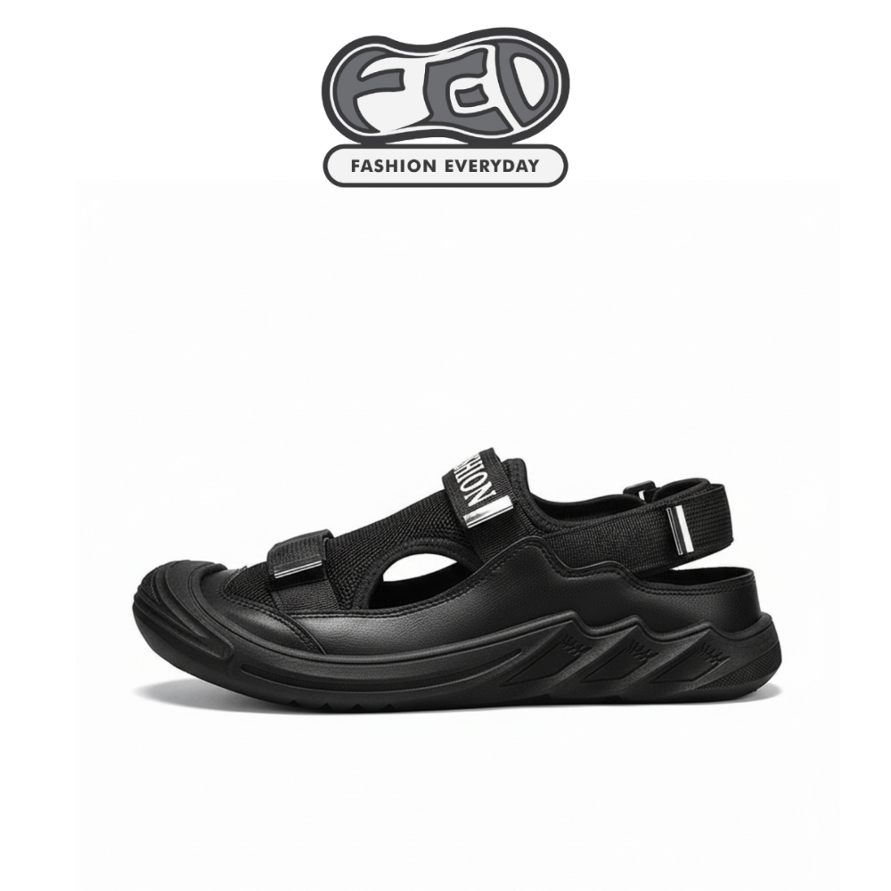 FED Sandal Pria Okayama Black Sendal Anti Licin Berventilasi Untuk Santai outdoor Hiking Pantai