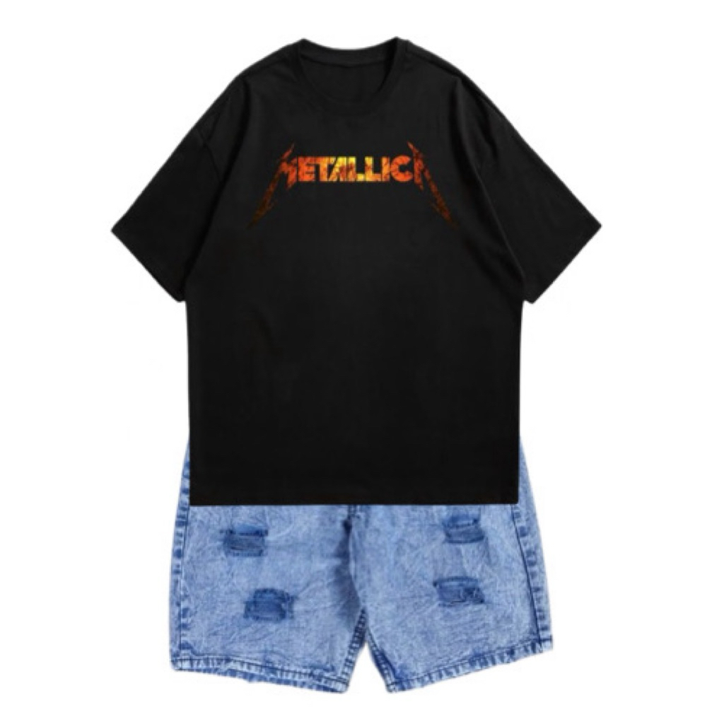 promo!! setelan kaos METALLICA celana pendek model sobek / kaos pria polos murah distro / celana pen