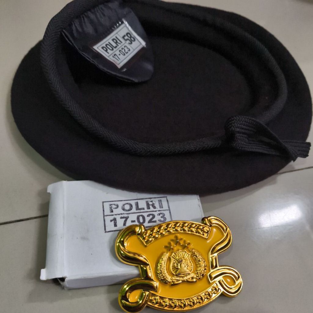 Topi BARET SABHARA COKLAT WOL JATAH POLRI +EMBLEM
