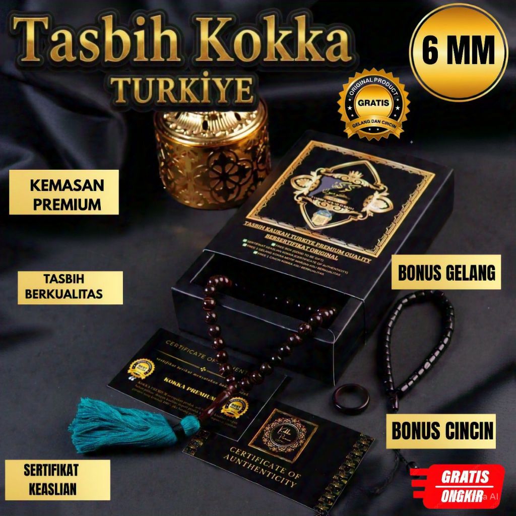 PREMIUM QUALITY Tasbih Kokka 6 MM Original Berhadiah Gelang Dan Cincin kokka Tasbih Murah Tasbih Kok