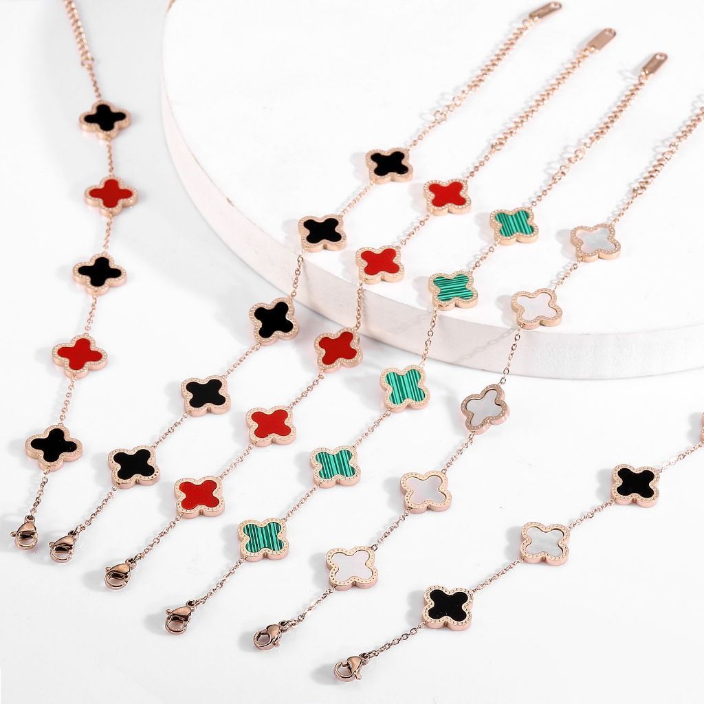 Gelang Titanium Wanita Fashion Clover - Gelang Clover Titanium Wanita Simpel - Gelang Clover Terbaru