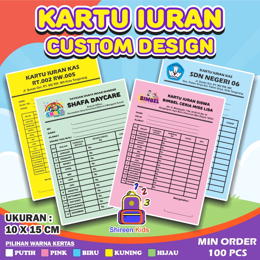 KARTU IURAN ( CUSTOM ) KARTU IURAN RT WARGA / KARTU SPP / KARTU INFAQ / KARTU BAYARAN LES SEKOLAH