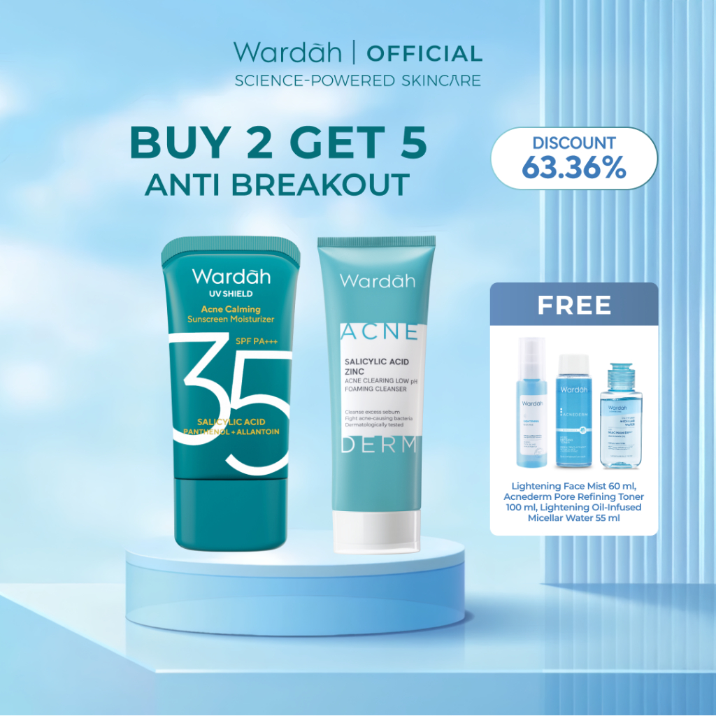 NEW WARDAH Paket Facial Wash Gentle Low Ph Lightening UV Shield Sunscreen 50 PA++++ /SPF 35 PA +++ -