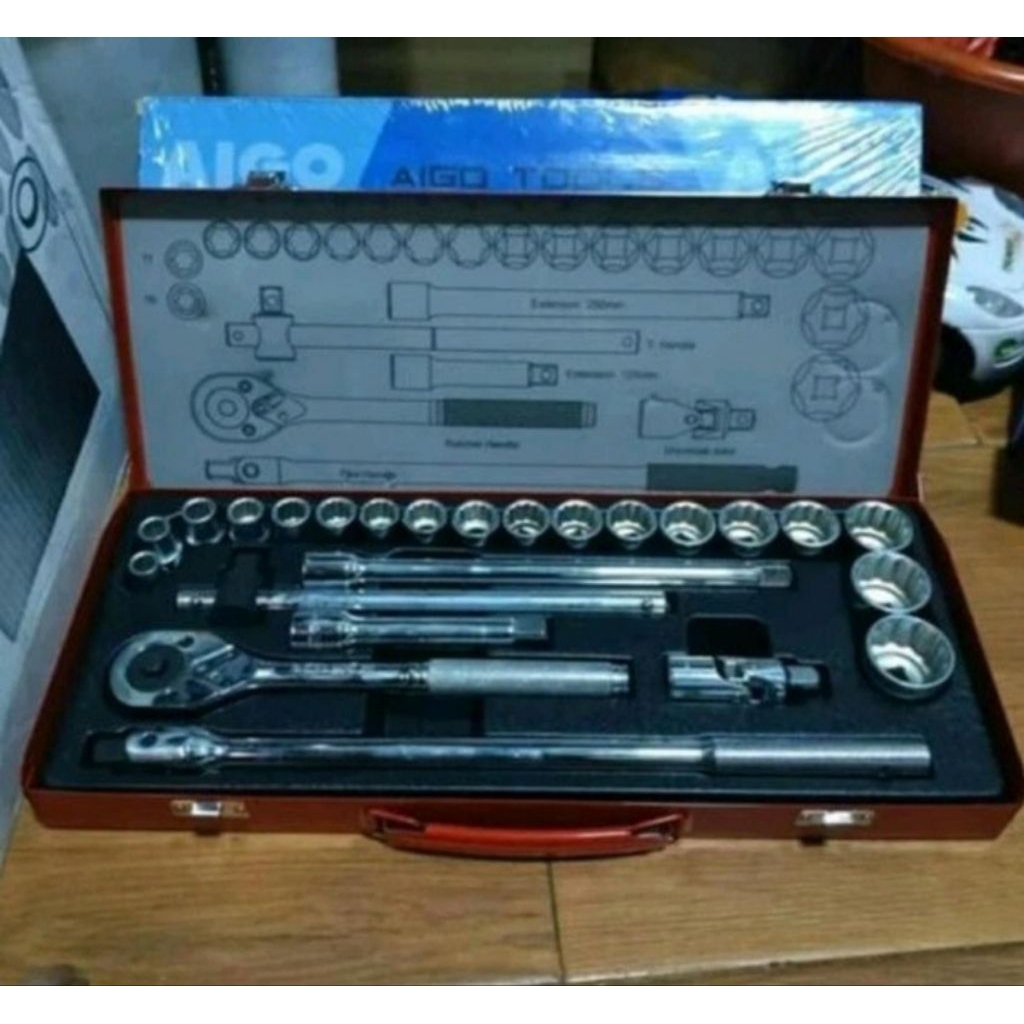 KUNCI SOCK SET AIGO socket wrench set 24pcs 12pt