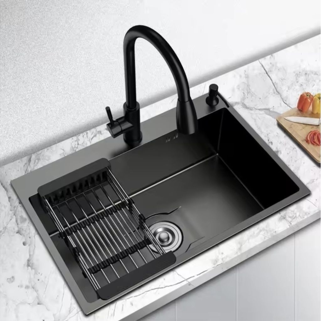 Paket Kitchen Sink Stainless JKM 5243 BLACK / Sink JKM 5243 HITAM - KRAN FELKSIBEL