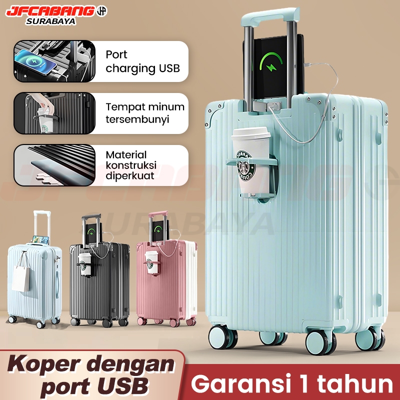 Kapasitas Besar Koper Cup Holder 24 inch Koper Kabin USB/ Koper Pria dan Wanita Tas Perjalanan Roda 