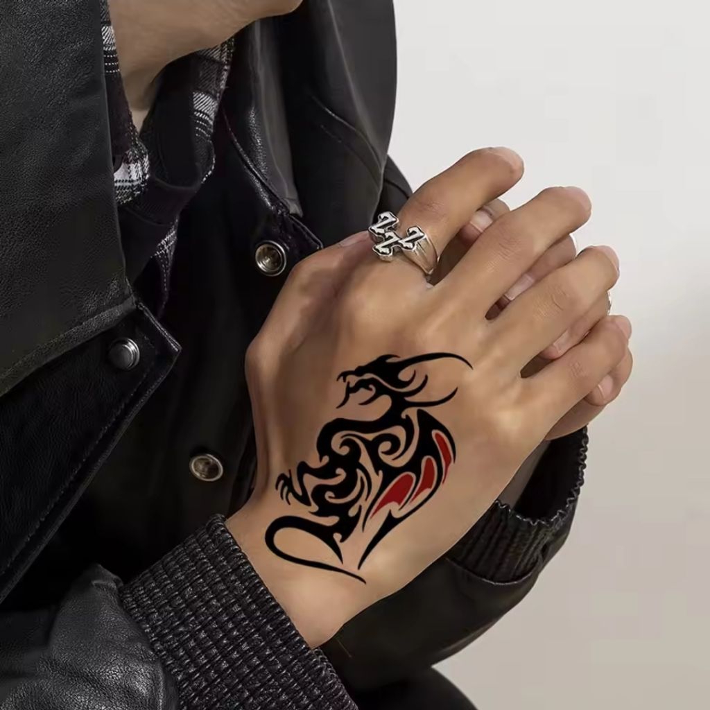 Tato Temporer Tattoo Temporary Instan Tubuh Naga Merah Kecil NMK 01 Tahan Air Anti Ai Sementara