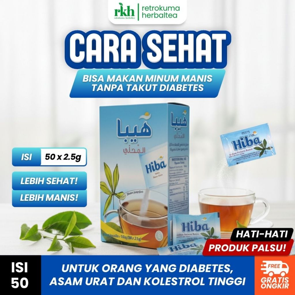 Hiba Pemanis Nol Kalori 1 Box Isi 50 Sachet Pengganti Gula Aman untuk Diabetes & Diet Rendah Kalori