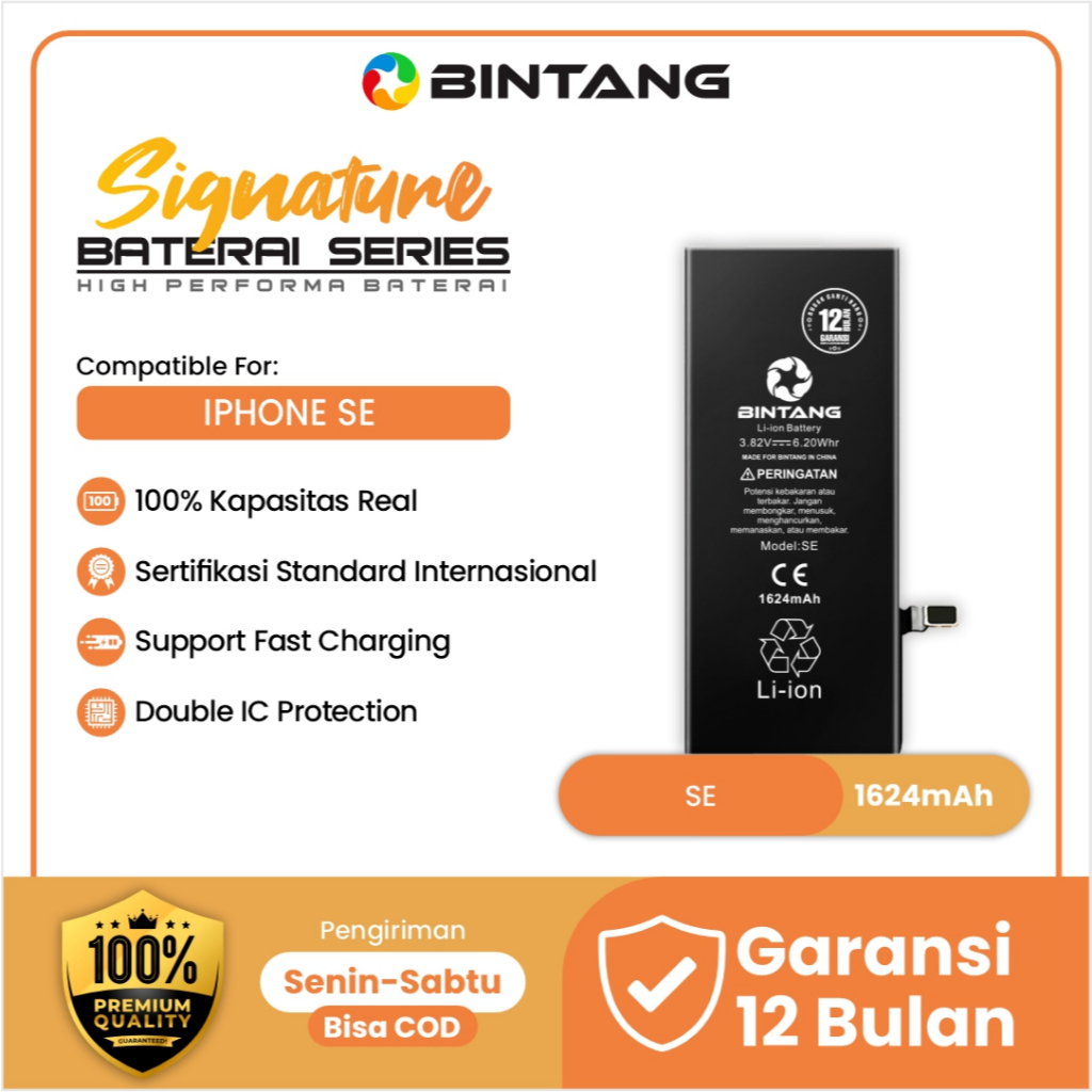 BINTANG Baterai Signature IPHONE SE 2022/SE3 2018MAH Original Capacity iPhone Battery