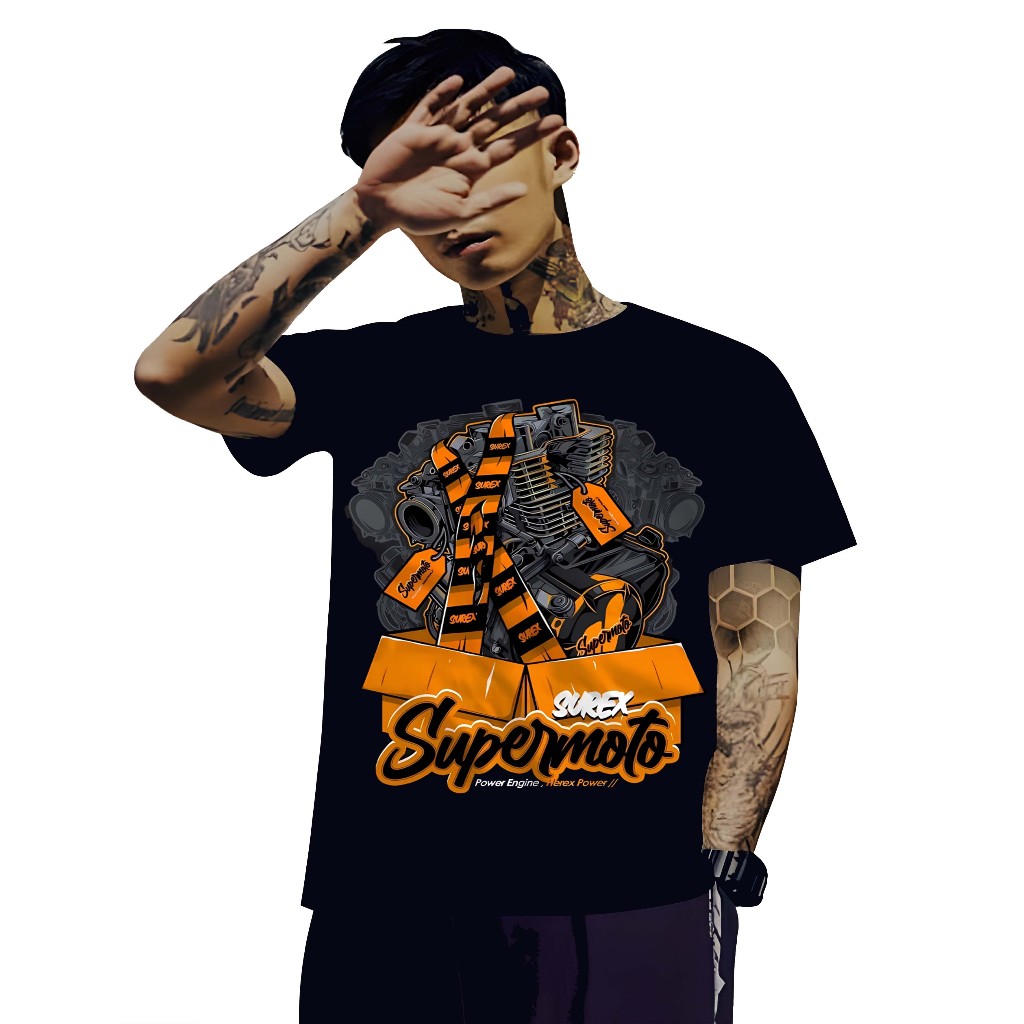 Kaos Supermoto Power Engine merex Power Bahan Cotton Combed Pakaian Pria Wanita Keren Dengan DTF Pre