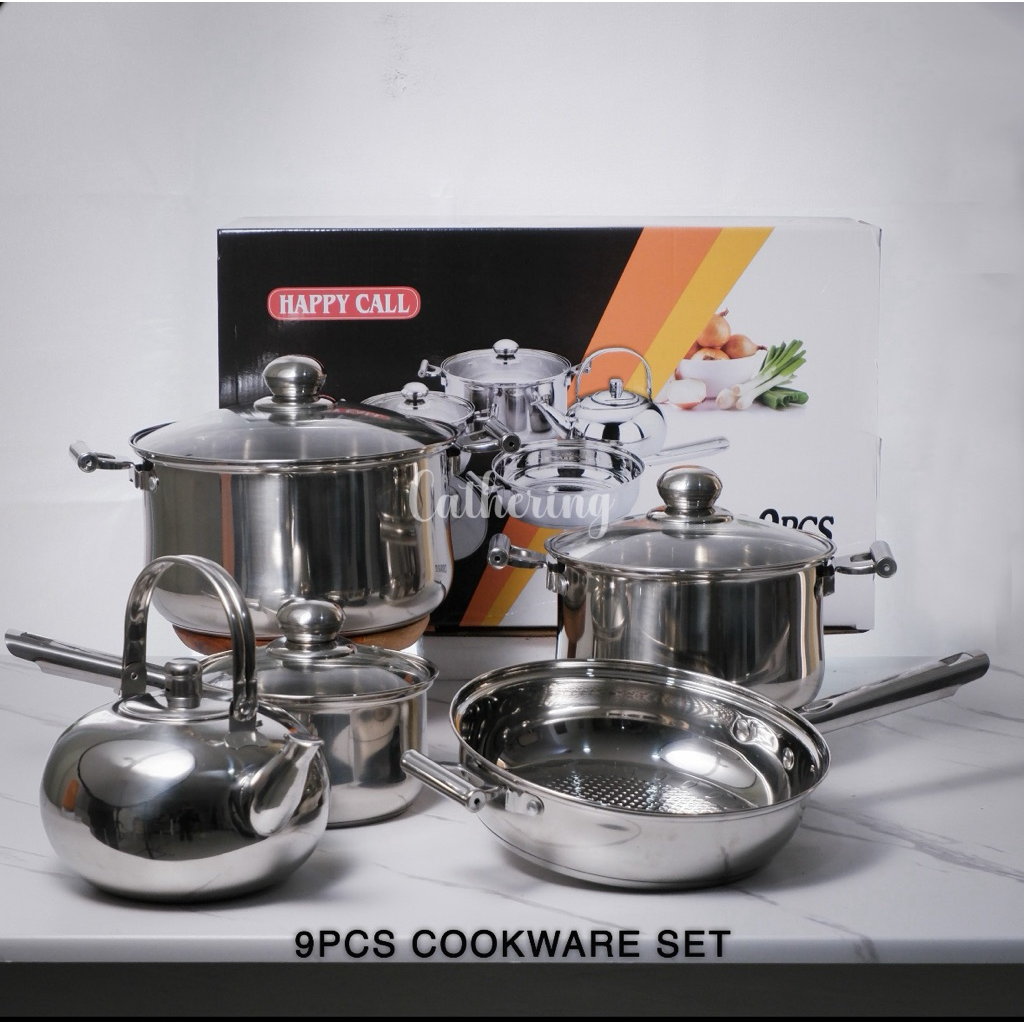 9Pcs Happy Call Cookware Set Cathering Stainless Steel - Anti Lengket - Anti Karat - Bergaransi - Ta