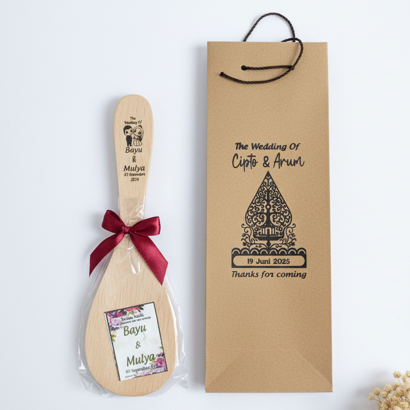100 PCS Sovenir Pernikahan Centong Kayu Unik Lucu Custom Nama