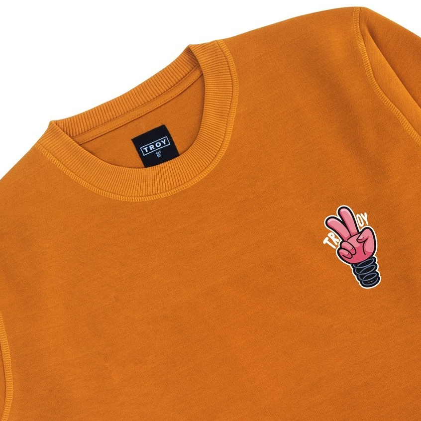 Troy Company Crewneck Sweater Sweatshirt Mustard Peace - Crewneck Pria Wanita SW 2279